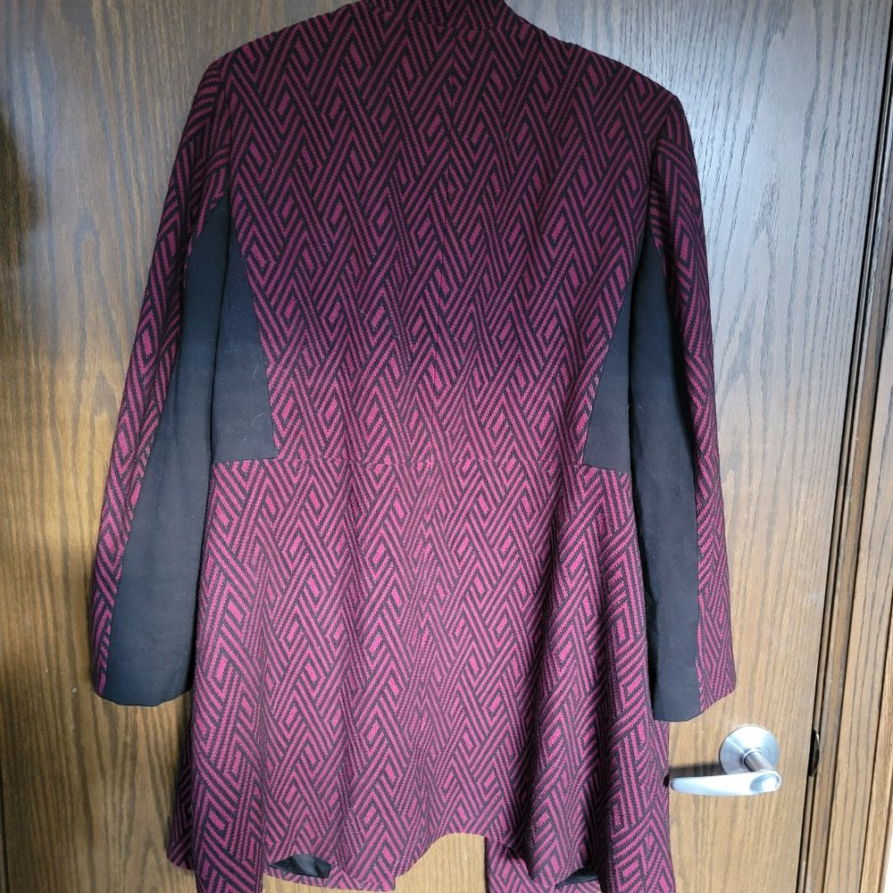 Jones Studio Burgundy and Black Herringbone Long Swing Jacket Size 1X - Picture 8 of 12